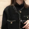 Jaqueta de lã quente tweed casacos femininos inverno estilo coreano preto manga comprida jaquetas mulher bolsos single-breasted outwear senhora 240229
