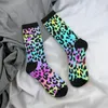 Herrstrumpor neon leopard tryckmönster unisex vinter vandring lycklig gata stil galen socka