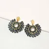 Dangle Earrings Rice Bead Hinflower Retro Tide Simple Hand Knitting Alloy Bohemia Black Geometry Hollow Out Beaded