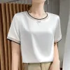 Camis 2023 verão novo vneck/redondo pescoço cinta manga curta tshirt feminino cetim moda tanque superior de seda camiseta fina camisa interna