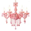 펜던트 램프 유럽식 핑크 크리스탈 샹들리에 따뜻한 거실 어린이 침실 미용실 마카롱 장식