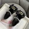 Girls Mary Janes Metal Chain Ribbon Luxury Elegant Kids Princess Shoes Three Colors 26-36 Wedding Party Children Flat Shoes 240219