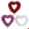 Decorative Flowers Wreaths 30Cm Heart Shape Door Wreath Creative Heart-Shaped Garland Pet Pendants Valentine Day Decoration Drop Deliv Otekp