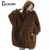 Moda invernale per il tempo libero Semplice maglione con cappuccio Caldo spesso felpa con cappuccio da donna Coperta in pile con tasca sulla manica Harajuku Trend Streetwear 240301