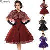 Robe Élégante Vintage Hepburn Robe Pour Femmes Noir Rouge Sans Manches ALine Robe Avec Châle Femme Rétro Rockabilly Années 50 Robe À Pois