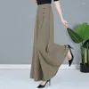 Pantalon Femme Coréen Simple Mode Solide Taille Haute Jupe Femmes Patchwork Bouton Poches Été Lâche Slim Polyvalent Pantalon Droit