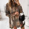 Basic Casual Dresses Casual Dresses Women Elegant Plaid Buttons Irregular Party Lady Turn-Down Collar Shirt Loose Mini Vestido 240302