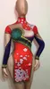 Stage Wear Chinese Stijl Club Jurk Bloem Afdrukken Vrouwen Cheongsam Sexy Naakt Bodycon Jurken Hoge Split Prestaties Kostuums