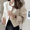 GKYOCQ Koreańska moda płaszcza francuska elegancka i ładna czarna tweedowa kurtka o szyja długi kurtki Kobieta 240226