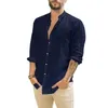 Camisas Camisa polo cómoda de manga larga con cuello de ocio de color sólido Cárdigan de lino suelto para hombres europeos y americanos 240228