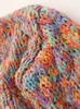 Strickjacke aus grober Wolle, Rundhalsausschnitt, mehrfarbig, Regenbogenpullover für Damen, handgefertigt, hochwertig, C-197 240227