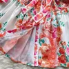 Robes décontractées 2024 Summer Runway Robe courte Femmes Stand Longue Lanterne Manches Simple Boutonnage Floral Imprimer Ceinture Mini Robes 2446