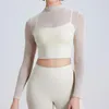 Camicie attive Palestra Maglia sexy Patchwork Manica lunga Yoga Top con pettorale Donna Reggiseni sportivi da corsa ad asciugatura rapida Abbigliamento fitness a coppa intera