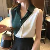 Women's Blouses Summer Sleeveless Chiffon Shirt Women Button Up Office Lady Fashion Patchwork Casual Tops Clothes 25359