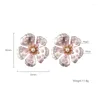 Stud Earrings Bohemia Retro Alloy Flower Earring For Women Pink Bule Pearl Summer Fashion Jewelry Pendientes 2024