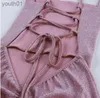 Robes décontractées de base Hirigin paillette rose en dentelle ouverte arrière haute division maxi robe bodycon robes femme nuit 240302