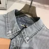 2024 Vinatge Blue Laple Neck Mangas compridas Demin feminino Demin Coats Designer Botões únicos bolsos longos de jaquetas 3029