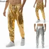 Pants 2024 hommes brillant métallique survêtement pantalons de survêtement Hip Hop aspect mouillé pantalon hommes Club fête Festival bal Streetwear pantalons Hombre
