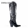 Vrouwen Strass Verfraaid Westerse Laarzen Sexy Puntschoen Sleehak Botines De Mujer Herfst Winter Cowboy Knie Hoge Laarzen 240227