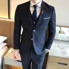 Kostymer (jackor + västar + byxor) highend mode check mens business casual kostym 3 datorer set brudgum bröllopsklänning smokad manlig smal kostym