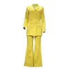 Kvinnor Twopiece Suit Autumn 2023 Solid Casual Blazer Top Wide Leg Pants Temperament Pendling Office Wear Women 240226