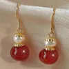 Boucles d'oreilles pendantes à la mode, perles d'agate rouge naturelle de 12MM, accessoires de perles baroques, cadeaux de vacances, aquaculture, Halloween, classique pour femmes