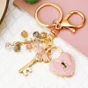 Clover Rhinestone Key Heart Lock KeyChain Söt Sparknyckel Ringväska Backpack Car Key Charm Women Girl Lovers Valentines Day Gift