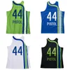 Zszyte koszulki do koszykówki #44 Pete Maravich Pistoc 1971-72 74-75 Zielone niebieskie drewno twardego drewna twardego