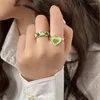 Кольца кластера, простой темперамент, эмаль, зеленая смола, открытое кольцо в форме сердца, элегантное кольцо из 2 предметов, комплект ювелирных изделий на палец, очаровательный женский подарок для вечеринки