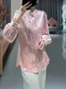 Camicia per abbigliamento etnico Camicia con bottoni rosa Top a maniche lunghe Cinese tradizionale da donna Primavera e autunno 2024 Elegante temperamento dolce