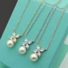 Designer bow necklace female stainless steel couple gold chain pendant single pearl luxury jewelry gift girlfriend wholesale