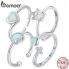 Anillos de racimo BAMOER Cute 925 Sterling Plate en forma de corazón Anillo de ópalo Opal Love Attetable For Women Pareja Mix Party Jewelry