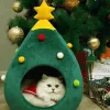 スクラッチャークリスマスツリーキャットハウス|クリスマスドッグキャットベッドハウス|ポータブルソフトネストツリーシェイプペットインドアハウスキャットケーブテントゴミ猫マット