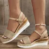 Sandálias Moda Sandálias de Cunha de Lona para Mulheres Verão 2023 Casual Alpercatas Plataforma Sandles Mulher Sola Grossa Antiderrapante Sapatos Gladiador T240306