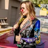 Spring Printed Womens Short Pu Jacket Motorcykel Wear Leather Womens Punk Rock Fashion Street Coat Leather Jackets 240228