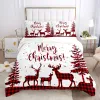 Set 3 stcs Merry Christmas Dekbed overkapset, plaid rendier kerstboomprint beddengoedset, zacht comfortabel dekbedovertrek, voor slaapkamer pure gordijnen