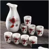 Vinglasögon japansk stil set Sake Cup Ceramic Jug Dispenser Decanter Small Glass One Mouth 231114 Drop Delivery Dhdl2