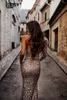 Shoulder Elegant One Evening Dresses Illusion Mermaid Prom Sequins Front Split Long Sleeves Party Dress For Special Ocns Custom Made