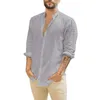 Camisas Camisa polo cómoda de manga larga con cuello de ocio de color sólido Cárdigan de lino suelto para hombres europeos y americanos 240228