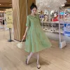 Dresses Summer Pregnant Women Breastfeeding Dress Short Sleeve Peter Pan Collar Button Fly Maternity Nursing Dress Cotton Linen Clothes