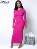 Casual klänningar habbris faller rosad bodycon maxi klänning kausalkläder för kvinnor 2024 långärmad o nacke basic mode svart