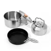 Camping Cookware Kit utomhus rostfritt stål Lätt utrustning Matlagning för resande vandringsvandringar 240223