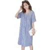 Dresses Maternity Dress Cotton Shirt for Pregnant Women Blue Stripes Professional Summer Wear Pregnancy Clothes Summer 30%Off