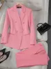 Mode Büro Damen Formale Hosenanzug Set Frauen Blau Rosa Gelb Weibliche Business Arbeitskleidung 2 Stück Blazer Jacke und Hose 240221