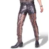 Pantalon Sexy hommes grande taille serpent léopard haute élastique serré crayon pantalon PU voir à travers brillant scène pantalon serré Gay Wear F118