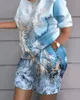 Plus Size Matching Set Graffiti Tie Dye Shirts Tops And Short Pants Female Fashion Tracksuits 2023 Summer Two Piece Sets 240220