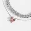 Moda Krótki Choker Naszyjnik dla kobiet dziewczęta luksus pełny rhinestone diamentowy kryształowy motyl wisiorek
