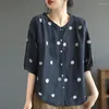 Camicette da donna Camicia ricamata Manica media Camicetta casual Coreana Allentata Top da donna Dolce Bianco Nero Viola Blusas