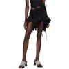 スカート女性不規則なソリッドブラックベージュドローストリングタイプ夏のファッションのためのルーチドフリルミニスカートショート
