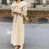 Casual Dresses Elegant Ruffle Collar for Women 2024 French Long Sleeve Bangage Pleated Maxi Vintage A Line Party Dress Q485